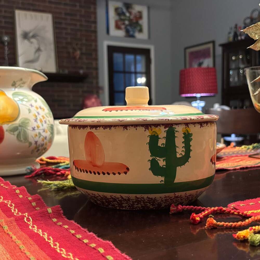 Vintage Southwest Themed Covered  Serving Dish by HiMark Cactus Sombrero Design
